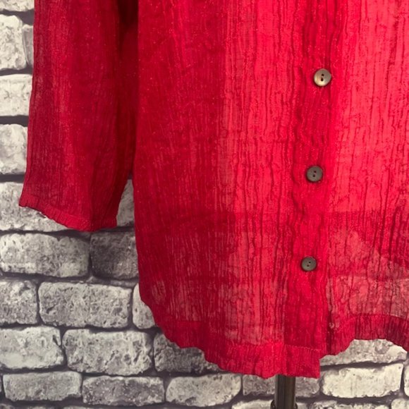J. Jill Red Button Down Semi Sheer Blouse Size L - Picture 3 of 9